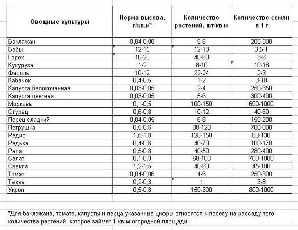 Сколько надо семян - планирование посадок овощей